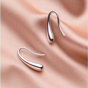 NWT Minimalist Teardrop Dangle Hook Earrings Sterling Silver 925 Contemporary